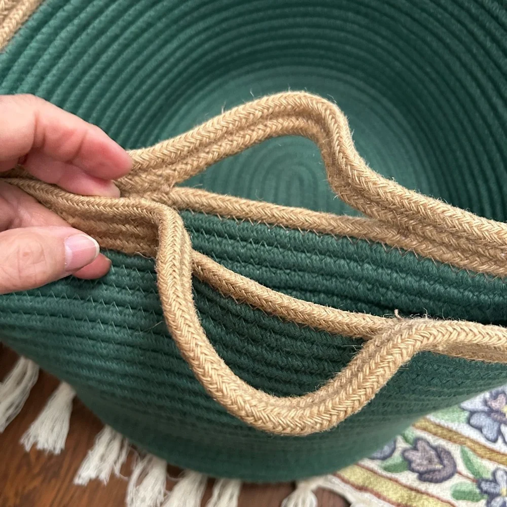 Green & Tan Woven Baskets, set of 2, soft, pliable, but sturdy! Nested together.